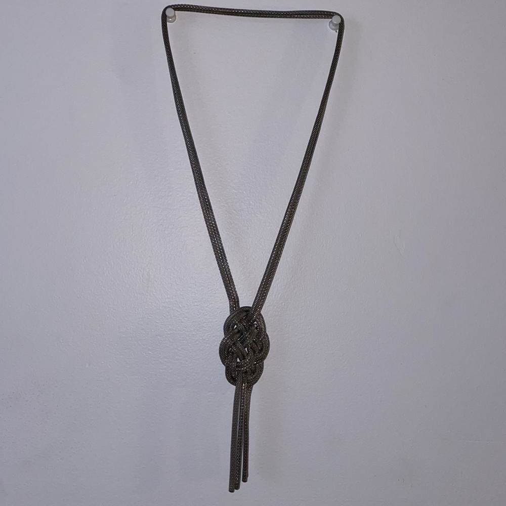 Dark metal colored braided pendant long necklace